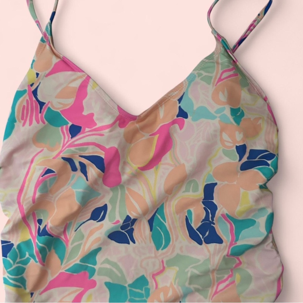 Pink and Blue Artistic One Piece Swimsuit - Picture 2 of 4